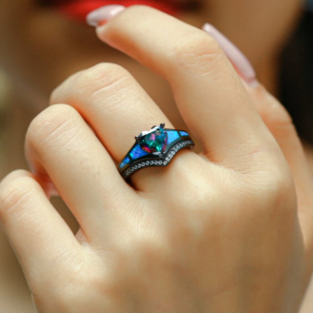 VANCARO WOMEN 925 STERLING SILVER OPAL MYSTIC 2ct TOPAZ GEMSTONE HEART CUT RING